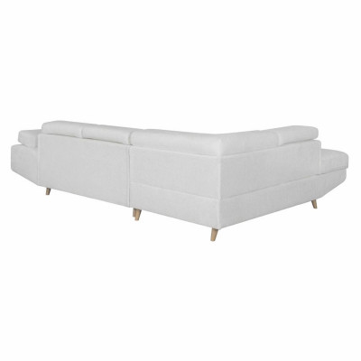 Divano ad angolo sinistro convertibile Rio Scandinave in tessuto French Terry con custodia per gambe in legno