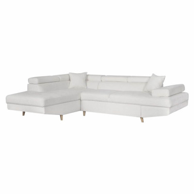 Divano ad angolo sinistro convertibile Rio Scandinave in tessuto French Terry con custodia per gambe in legno