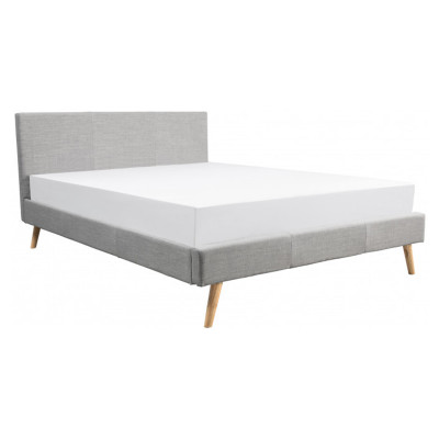 Letto scandinavo Bjorn in tessuto con gambe in legno
