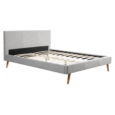 Letto scandinavo Bjorn in tessuto con gambe in legno