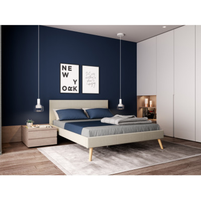 Struttura letto scandinava Bjorn in tessuto con gambe in legno