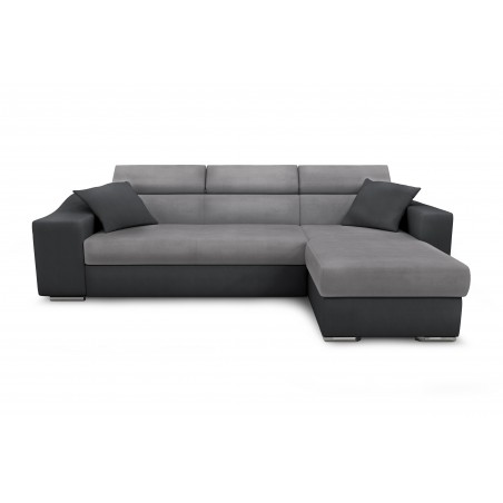 Kairinis kampinis Stilo išskleidžiamas sofa su dėže ir 2 pufais