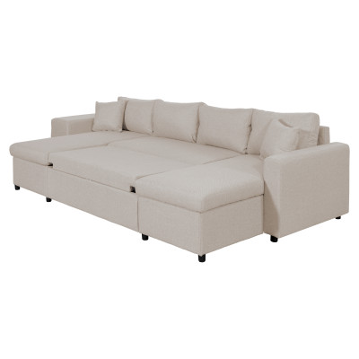 Maria U Plus panoraminė kabrioleto sofa, niša kairėje, su 2 dėžutėmis ir 2 audinio pufais