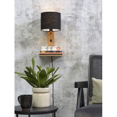 Wandlamp Andes van natuurlijk bamboe en linnen met plankje