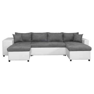 Maria U Plus converteerbare panoramische sofa, nis aan de linker kant, in kunstleer en microvezel