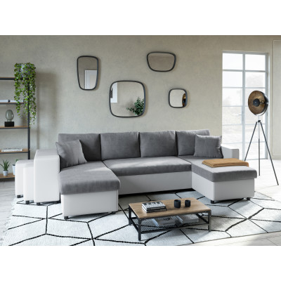 Maria U Plus converteerbare panoramische sofa, nis aan de linker kant, in kunstleer en microvezel