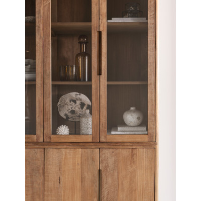 Vitrinekast Bliss met draaideuren van teakhout en glas
