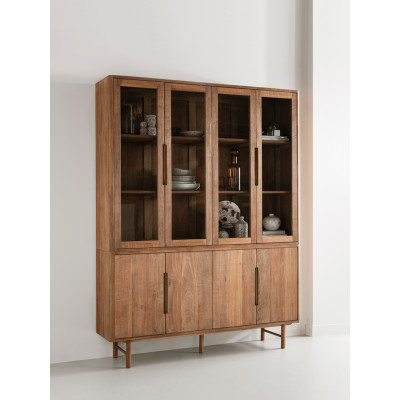 Vitrinekast Bliss met draaideuren van teakhout en glas
