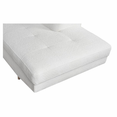 Rio Scandinave prosta rozkładana sofa narożna z tkaniny bouclette z drewnianym pudełkiem na nogi