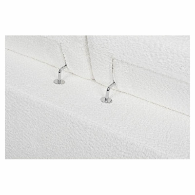 Rio Scandinave prosta rozkładana sofa narożna z tkaniny bouclette z drewnianym pudełkiem na nogi