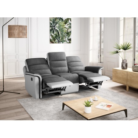 Sofá de relaxamento manual 3 lugares 9222 em couro sintético e microfibra