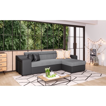 Canapea de colț stânga Stilo extensibilă cu ladă și 2 taburete