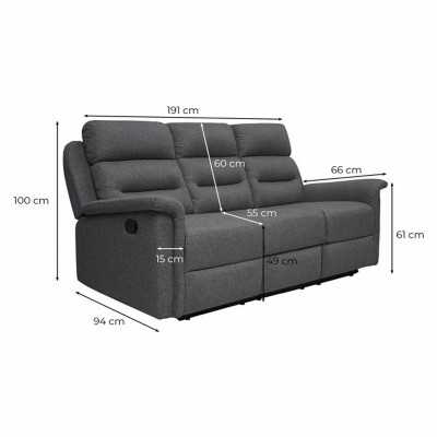 9222 Canapea de relaxare manuală din material textil cu 3 locuri