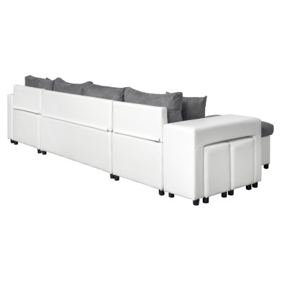 Canapea convertibilă panoramică Maria U Plus, nișă stângă, din piele artificială și microfibră