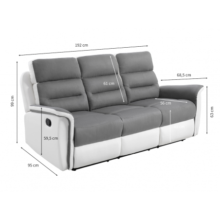 Manuell reclinersoffa med 3 sittplatser 9222 i konstläder och mikrofiber