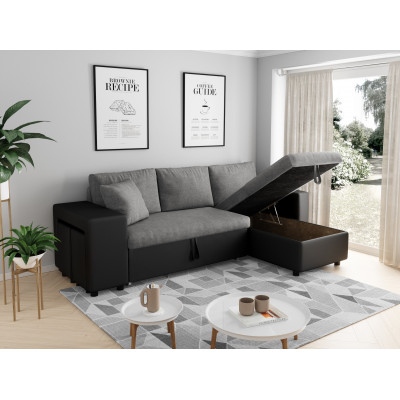 Maria Plus konvertibel vänster hörnsoffa med låda och 2 poufor