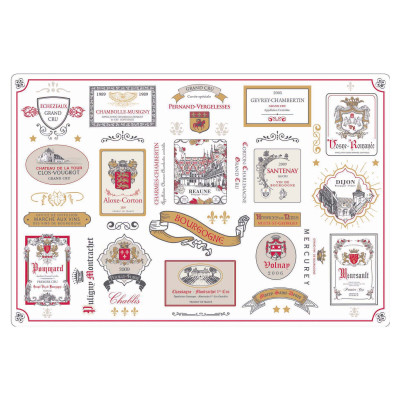 Set med 6 bordstabletter med flera etiketter Bourgogne