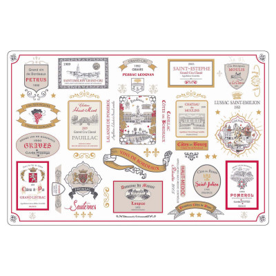 Set med 6 bordstabletter med flera etiketter Bordeaux