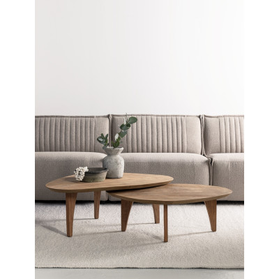 Set med två stenformade soffbord Bliss i teak