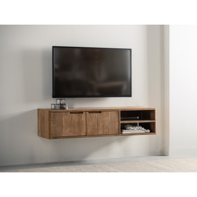 Závesná TV skrinka Bliss No.2 z teakového dreva s 2 dvierkami
